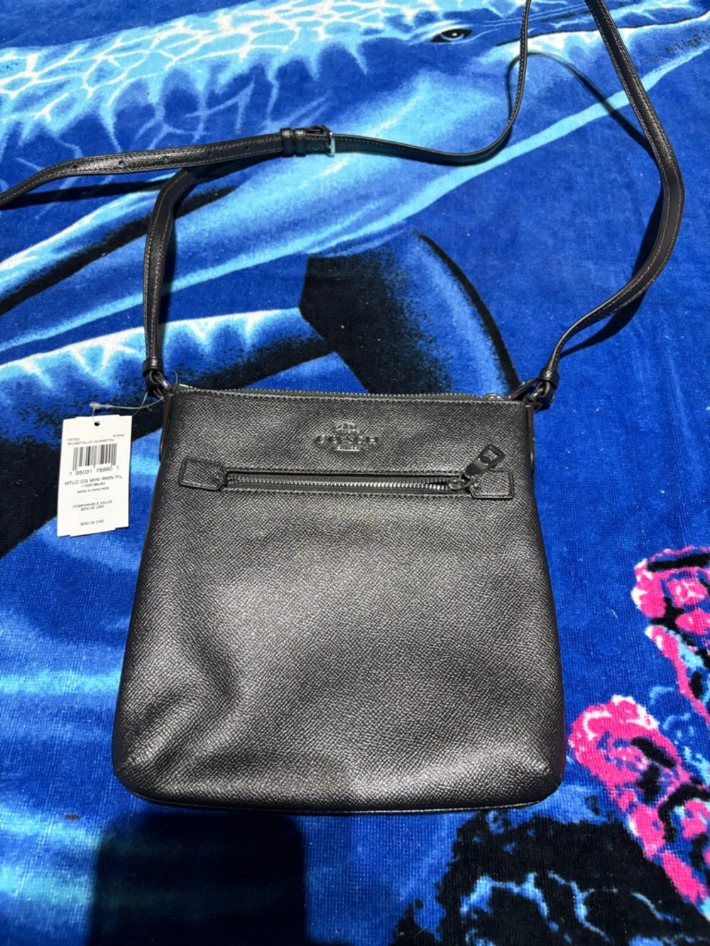 Coach Black Pebbled Leather Crossbody with Front Zip